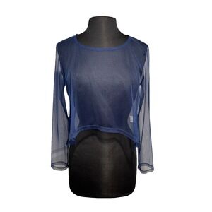 Blue Sheer Mesh Long Sleeve Top‎ Blouse By JJ Size Small Blue High Low Layer